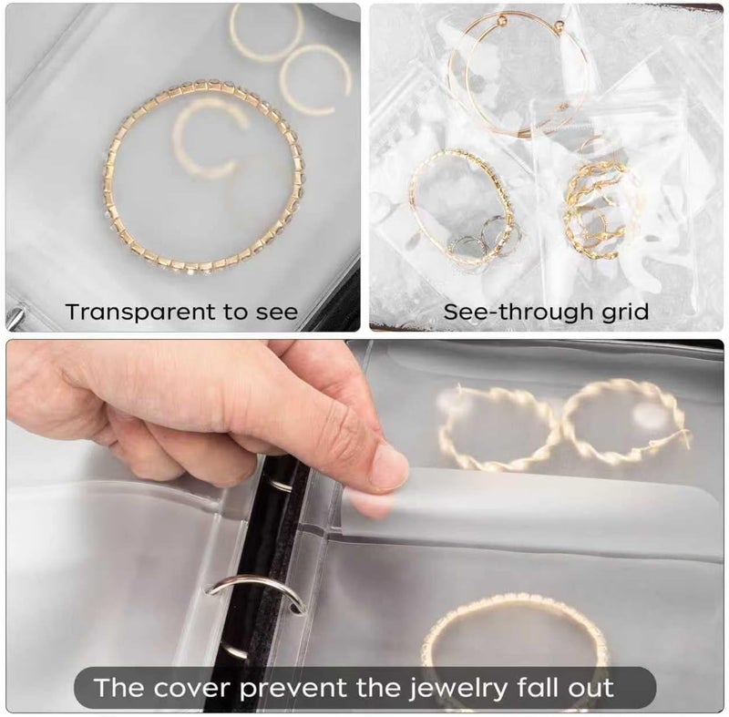 YICTEK -Compatible Jewelry Organizer Refill Pages: 4 Double-Sided Clear Pages + 5 Pcs large frosted loose-leaf Book pages+10 Pcs Transparent Pouch Bags - Image 5